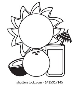 summer time holiday cocktail coconut and sun vector illustration