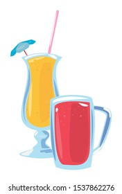 summer time holiday cocktail and juice vector illustration