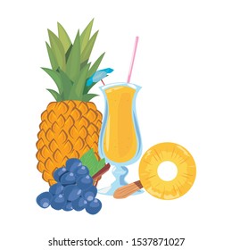 summer time holiday cocktail pineapple grapes vector illustration
