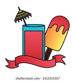 summer time holiday cocktail and popsicle vector illustration
