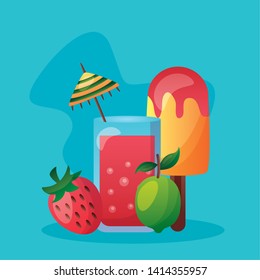 summer time holiday cocktail strawberry lemon ice cream vector illustration