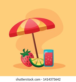 summer time holiday cocktail and strawberry vector illustration