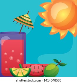 summer time holiday cocktail watermelon lime sun vector illustration