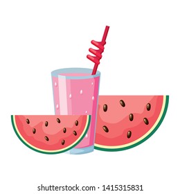 summer time holiday cocktail and watermelon slice vector illustration