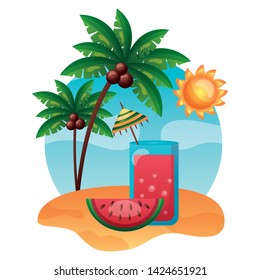 summer time holiday cocktail and watermelon slice vector illustration