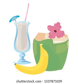 summer time holiday coconut cocktail and banana vector illustration
