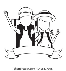 summer time holiday couple with backpack vector illustration