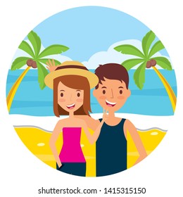 summer time holiday couple in the beach vector illustration