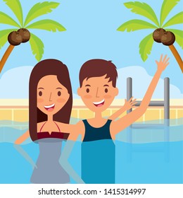 summer time holiday couple in the pool vector illustration