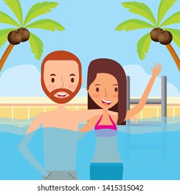 summer time holiday couple in the pool vector illustration