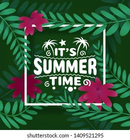 Summer time, holiday cover banner design, elements in sky background. Vector illustration