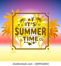 Summer time, holiday cover banner design, elements in sky background. Vector illustration