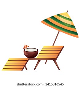 summer time holiday deck chair coconut umbrella vector illustration