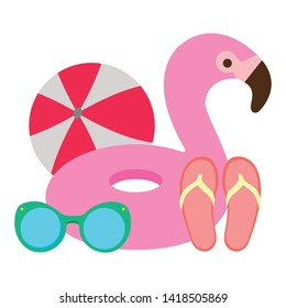 summer time holiday flamingo float flip flops sunglasses ball vector illustration