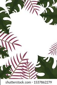 summer time holiday frame border tropical leaves vector illustration