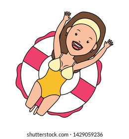 summer time holiday happy woman floating in the lifebuoy vector illustration