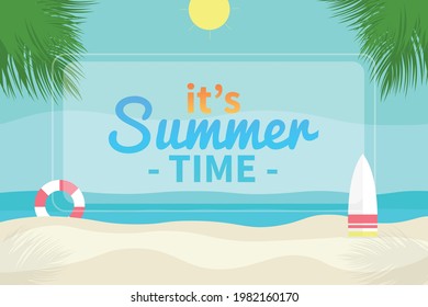 Summer time holiday illustration banner greeting card for print and web use, easy to edit