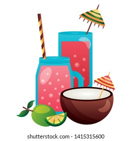 summer time holiday juice coconut cocktail vector illustration