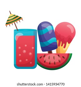 summer time holiday juice watermelon ice cream popsicle  vector illustration