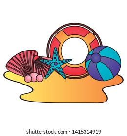 summer time holiday lifebuoy ball starfish shell vector illustration
