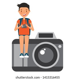 summer time holiday man sitting on camera vector illustration