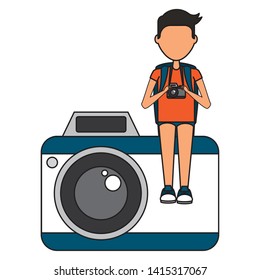 summer time holiday man sitting on camera vector illustration