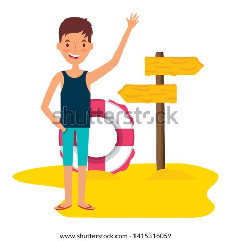 summer time holiday man waving hand beach float vector illustration