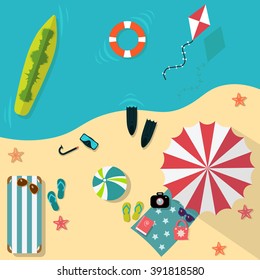 Summer Time. Holiday. on the beach. vacation. icons set. flat style. vector illustration. cartoon objects.