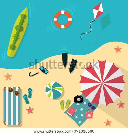 Summer Time. Holiday. on the beach. vacation. icons set. flat style. vector illustration. cartoon objects.