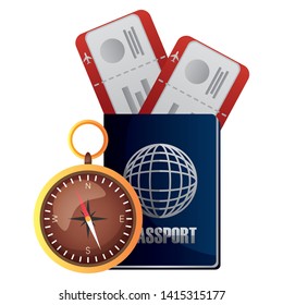 summer time holiday passport compass air tickets vector illustration