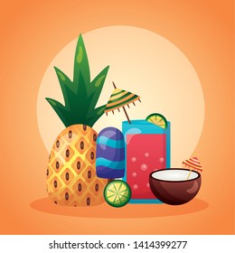 summer time holiday pineapple coconut cockatil popsicle lime vector illustration