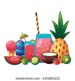 summer time holiday pineapple coconut cockatil popsicle lime  vector illustration