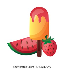 summer time holiday popsicle ice cream watermelon and strawberry vector illustration