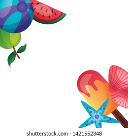summer time holiday popsicle shell starfish lemon corner white background vector illustration