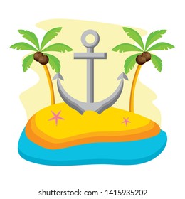 summer time holiday poster anchor palms beach vector illustration