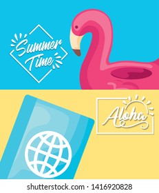 summer time holiday poster with flemish float and passport