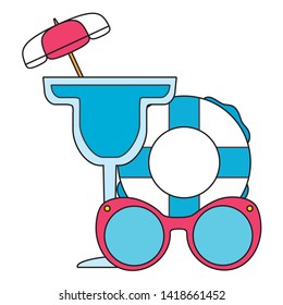 summer time holiday poster lifebuoy cocktail sunglasses vector illustration