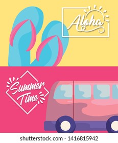 summer time holiday poster with van and sandals