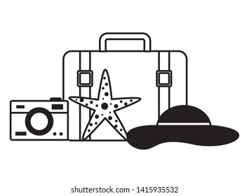 summer time holiday suitcase hat sunglasses camera starfish  vector illustration