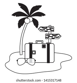 summer time holiday suitcase sunglasses palm beach vector illustration