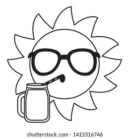 summer time holiday sun character drinking juice vector illustration