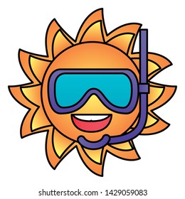 summer time holiday sun character with snorkel mask vector illustration