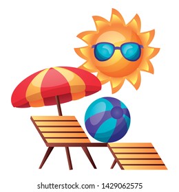 summer time holiday sun sunbed beachball and umbrella vector illustration