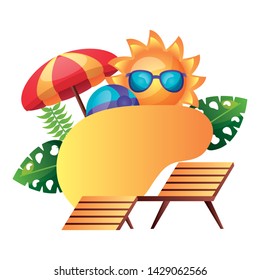 summer time holiday sun umbrella sunbed ball tropical leaves vector illustration