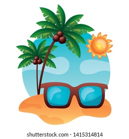 summer time holiday sunglasses beach palm trees vector illustration