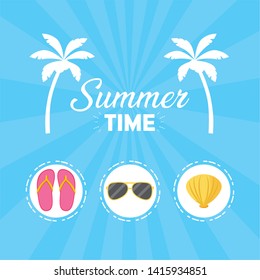 summer time holiday sunglasses shell flip flops poster vector illustration