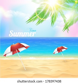 Summer Time and Holiday Themed Vector Design - Beautiful Beach and Sea