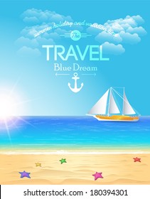 Summer Time and Holiday Themed Vector Design - Beautiful Beach and Sea