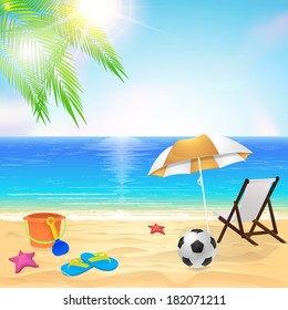 Summer Time and Holiday Themed Vector Design - Beautiful Beach and Sea