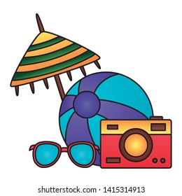 summer time holiday umbrella beachball camera sunglasses vector illustration